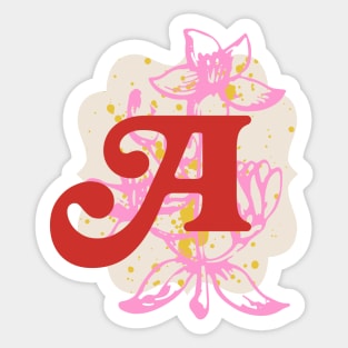 Monogram Letter A with Vintage Flower Graphic Sticker